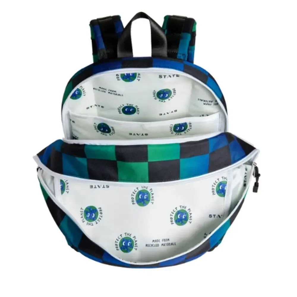 State Bags - Kane Double Pocket Backpack - Blue Checkerboard
